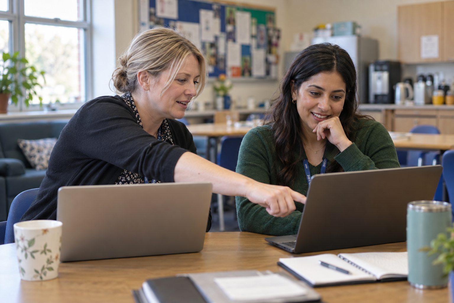 Teachers working together on digital tools