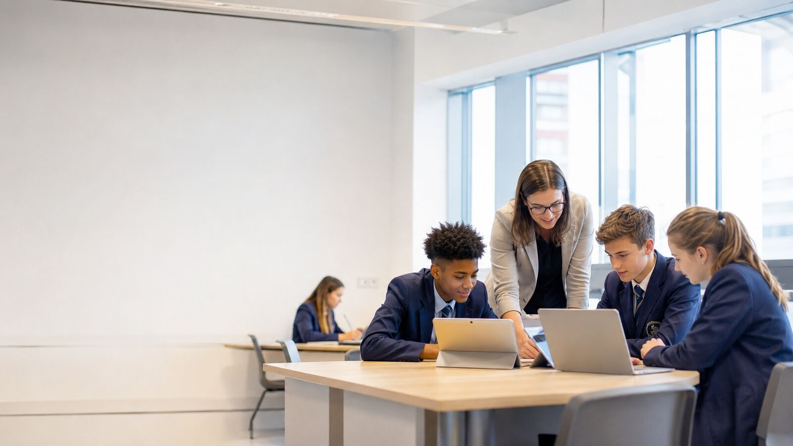 Students using connected learning technology
