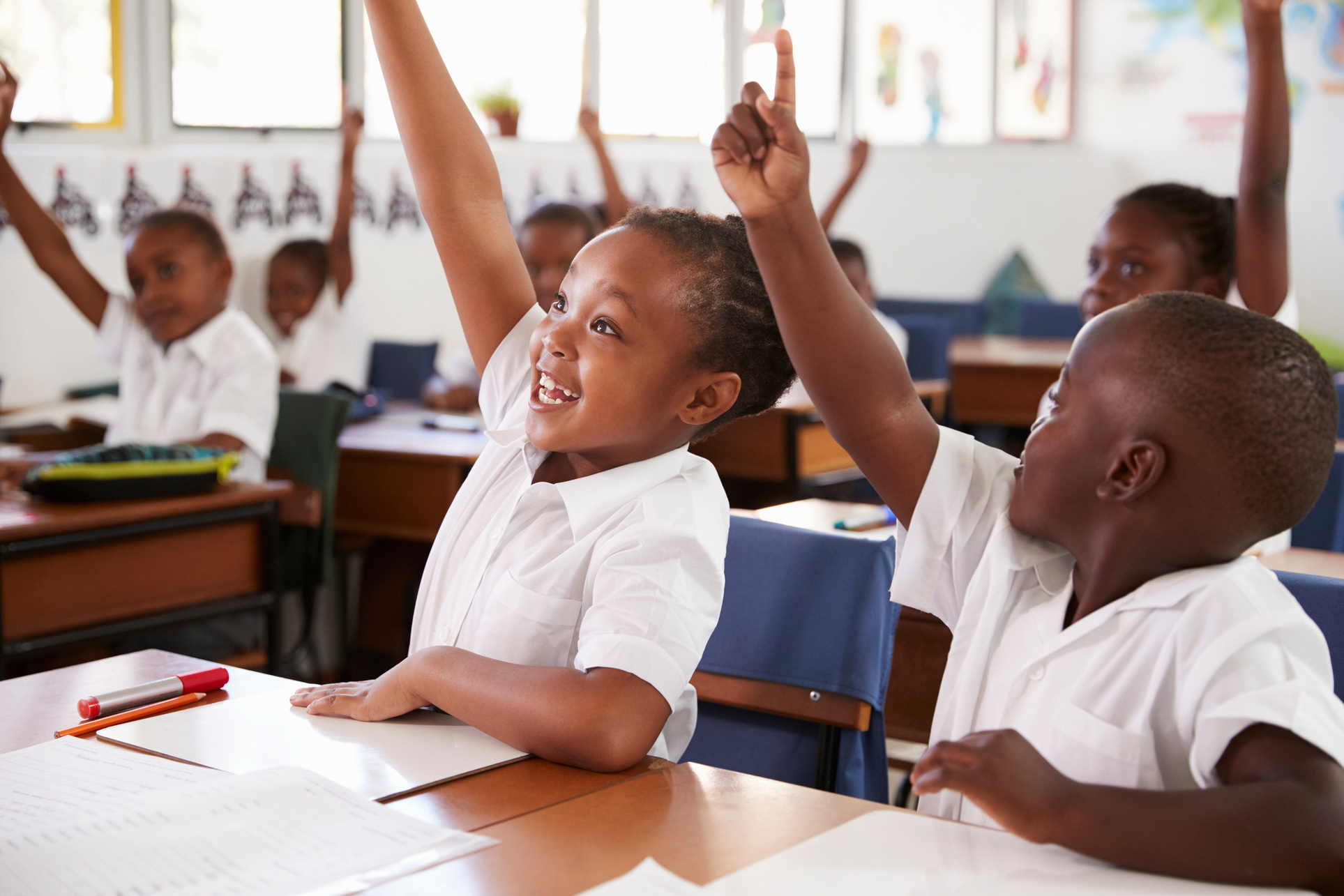 Pupils learning in a school classroom